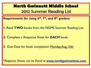 North Gwinnett Middle School 2012 Summer Reading List