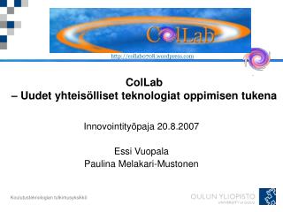ColLab – Uudet yhteisölliset teknologiat oppimisen tukena