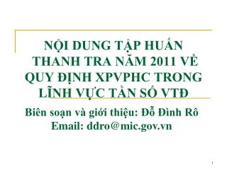NỘI DUNG TẬP HUẤN THANH TRA NĂM 2011 VỀ QUY ĐỊNH XPVPHC TRONG LĨNH VỰC TẦN SỐ VTĐ
