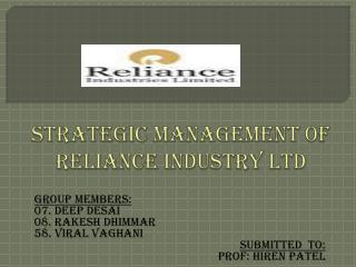 Strategic management of reliance industry ltd