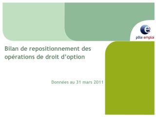 Bilan de repositionnement des opérations de droit d’option Données au 31 mars 2011