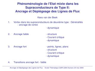 Vortex dans les supraconducteurs de deuxième type : Généralités 		- ancrage de vortex