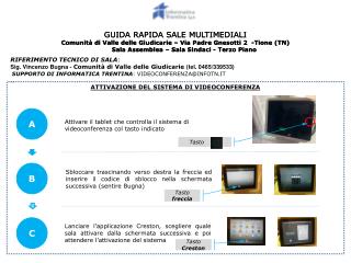 Attivare il tablet che controlla il sistema di videoconferenza col tasto indicato