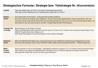 Strategisches Formular: Strategie bzw. Teilstrategie Nr. (Kurzversion)