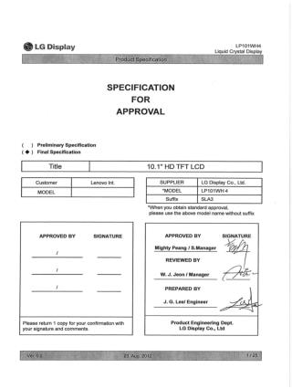 SPECIFICATION FOR APPROVAL