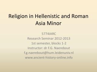 Religion in Hellenistic and Roman Asia Minor