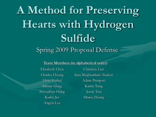 A Method for Preserving Hearts with Hydrogen Sulfide