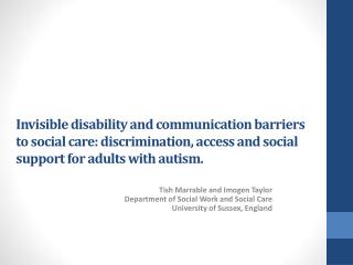 Tish Marrable and Imogen Taylor Department of Social Work and Social Care