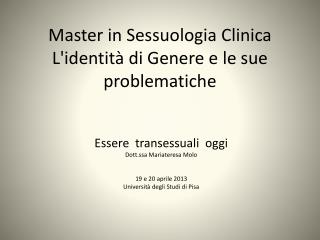 Master in Sessuologia Clinica L'identità di Genere e le sue problematiche