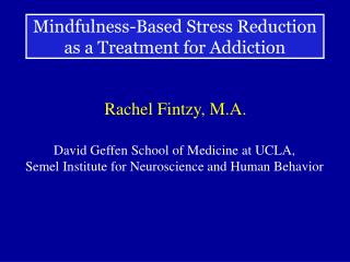 Mindfulness-Based Stress Reduction as a Treatment for Addiction