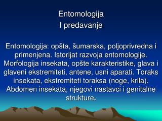 Entomologija I predavanje