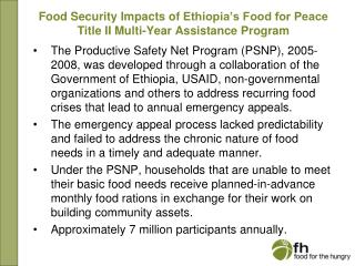 Food Security Impacts of Ethiopia’s Food for Peace Title II Multi-Year Assistance Program