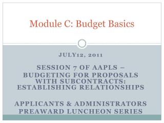 Module C: Budget Basics