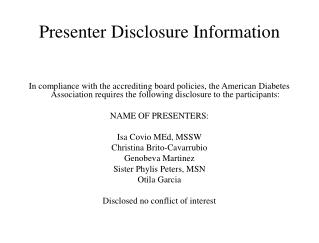 Presenter Disclosure Information