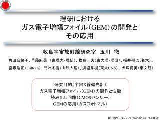 理研における ガス電子増幅フォイル（ GEM ）の開発と その応用