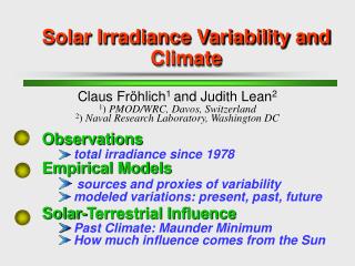 Solar Irradiance Variability and Climate