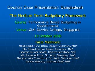 Country Case Presentation: Bangladesh