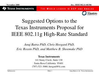 Suggested Options to the Texas Instruments Proposal for IEEE 802.11g High-Rate Standard