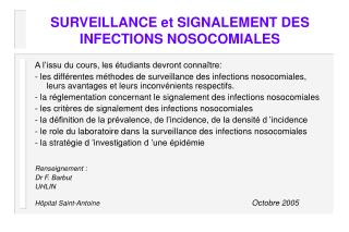 SURVEILLANCE et SIGNALEMENT DES INFECTIONS NOSOCOMIALES