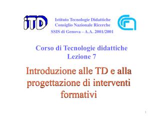 Introduzione alle TD e alla progettazione di interventi formativi