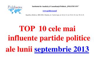 TOP 10 cele mai influente partide politice ale lunii septembrie 2013