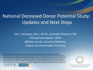 National Deceased Donor Potential Study: Updates and Next Steps