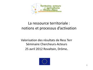 La ressource territoriale : notions et processus d’activation