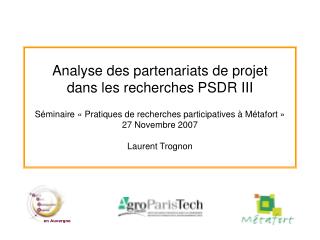 Analyse des partenariats de projet dans les recherches PSDR III