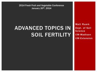 Advanced topics in soil fertility