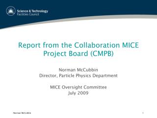 Report from the Collaboration MICE Project Board (CMPB)