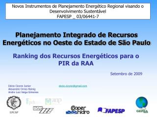 Ranking dos Recursos Energéticos para o PIR da RAA Setembro de 2009