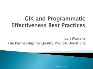 GIK and Programmatic Effectiveness Best Practices