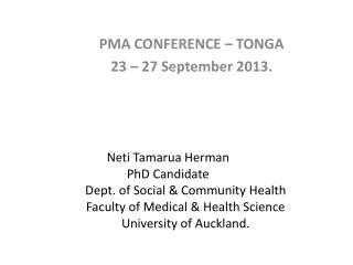 PMA CONFERENCE – TONGA 23 – 27 September 2013.