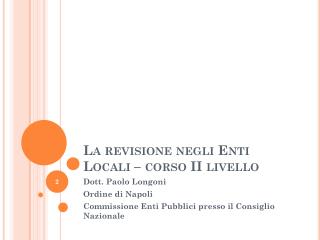 La revisione negli Enti Locali – corso II livello