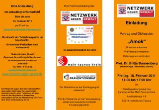 Eine Anmeldung ist unbedingt erforderlich ! Bitte bis zum 14. Februar 2011 per Email an: