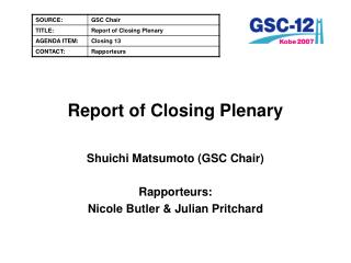 Report of Closing Plenary