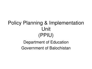 Policy Planning &amp; Implementation Unit (PPIU)