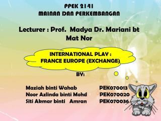 PPEK 2141 MAINAN DAN PERKEMBANGAN Lecturer : P rof. Madya Dr. Mariani bt Mat Nor