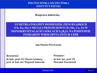 POLITECHNIKA SZCZECIŃSKA INSTYTUT FIZYKI