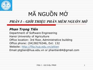 MÃ NGUỒN MỞ PHẦN I – GIỚI THIỆU PHẦN MỀM NGUỒN MỞ