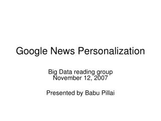 Google News Personalization