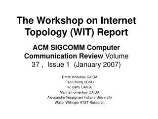 The Workshop on Internet Topology (WIT) Report