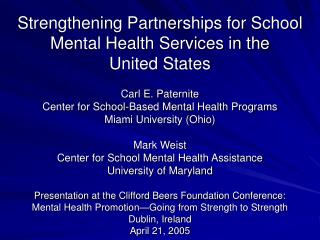 Strengthening Partnerships for School Mental Health Services in the United States