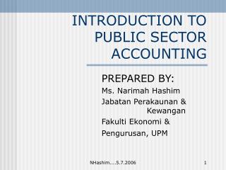 INTRODUCTION TO PUBLIC SECTOR ACCOUNTING