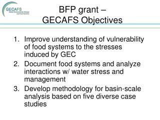 BFP grant – GECAFS Objectives