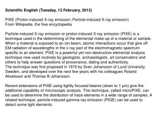 Scientific English (Tuesday, 13 February, 2012)