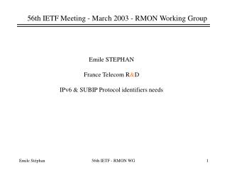 56th IETF Meeting - March 2003 - RMON Working Group