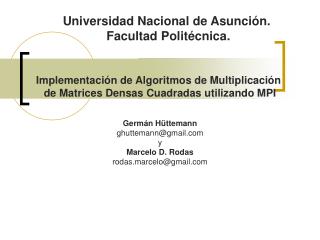 Implementación de Algoritmos de Multiplicación de Matrices Densas Cuadradas utilizando MPI