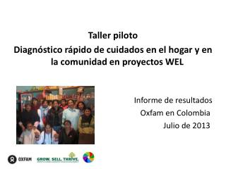 Taller piloto Diagnóstico rápido de cuidados en el hogar y en la comunidad en proyectos WEL