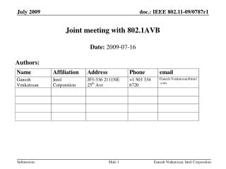 Joint meeting with 802.1AVB